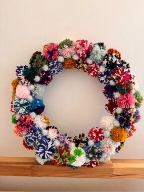 Urban Outfitters Multicolor Yarn Pom Pom Wreath